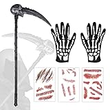 BARVERE Sense Halloween, Halloween Sensenmann Sense Set mit 2 Schädel-Handschuhe und 3 Halloween...