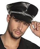 Boland 82001 - Mütze Rocker, Lederoptik, schwarz, Unisex, mit Gliederkette, Hut, Kopfbedeckung,...