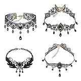 LOOPES 4pcs Gothic Halskette Set Damen Schwarz Spitze Kette Vintage Choker Lolita Kostüm Zubehör...