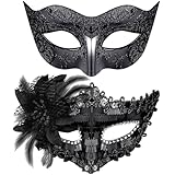SIQUK 2 Stück Venezianische Masken für Paar - Maskerade für Damen Herren, Halloween, Karneval...