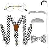 Horolam Alter Mann Kostüm Zubehör, Opa Kostüm Zubehör Set mit falschem Bart Augenbraue Gehstock...