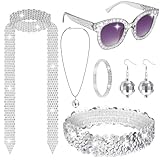 Nswayy 6 Stück Discokugel Spiegelkugel Schmuck Set Ohrringe Halskette Armband Strass Sonnenbrille...