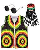 HESTYA Hestya 3 Stück Halloween Jamaikaner Kostüm Zubehör Reggae Rasta Jamaika Mütze mit...