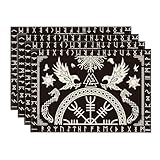 Artoid Mode Wikinger Baum des Lebens Rabe Helm der Ehrfurcht Platzsets 4er Set, 30x45cm Urlaub...