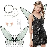 Aomig Feenflügel Erwachsene, Fairy Wings Kranz-Tiara , Feenflügel Damen Elfenohren, Flügel Fee...