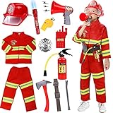 Tacobear Feuerwehrmann Kostüm Kinder Feuerwehr Rollenspiel Set mit Feuerlöscher Feuerwehrhelm...