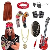 Punker Rockstar Kostüm Accessoires Herren, Rocker 80er 90er Jahre Outfit, Punk Gothic Kit mit...