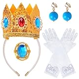 Goenb Prinzessin Peach Kostüm Zubehör, 4 Stück Set Von Prinzessin Peach Krone Ohrringe Handschuhe...