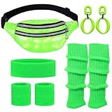 NebulaGlam 80er Jahre Damen Set mit Bauchtasche, Neon 90er Outfit, Stirnband, Beinwärmer, Ohrringe,...