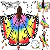 MOYKSRR Schmetterling Kostüm Damen 3er Set, Schmetterling Umhang Damen, Bunter Schmetterling Umhang...