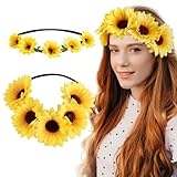 BOFUNX 2pcs Haarband Sonnenblumen Stirnband Blumen Haarreif Gänsenblümchen Haarschmuck Blumenkranz...