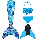 DNFUN Meerjungfrauenflosse Mädchen mit Bikini -Meerjungfrauenschwanz kostüm mit Monoflosse zum...