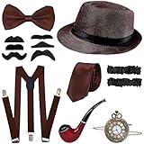 Lunriwis 20er Jahre Kostüm Herren Accessoires, 20er Mafia Kostüm Herren Set,1920er Herren Outfit...