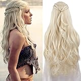 PORSMEER Drachenkönigin Cosplay Perücke für Khaleesi Lange lockige gewellte Zöpfe Haarperücken...