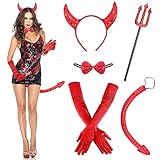 SelfTek 5-Teiliges Teufelshörner Kostüm Set, Teufel Kostüm Damen Sexy, Halloween Kostüm Damen...