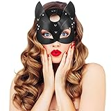 UNOLIGA Halloween Katze Maske Damen, Sexy Venezianische Maske Maskenball Augenmaske, Schwarze PU...