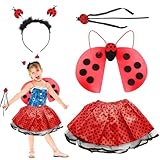 Qooloo Marienkäfer Kostüm Set, 4-teiliges Mädchen Ladybug Kostüm mit Tüllrock, Flügel,...