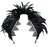 keland Damen schwarz echte Feder Achselzucken Schal Wrap Lace Kragen Halloween Kostüm Schal Top...