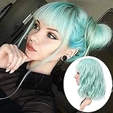 FVCENT Schulterlange kurze lockige Vollknall Frauen wellig Bob Perücke (Minzgrün)