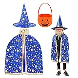 Wishstar Halloween kostüm Kinder, Hexe Zauberer Umhang mit Hut, Fasching Kostüme Hexenkostüm,...
