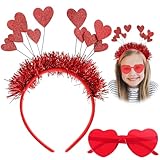 Herz Stirnband, Herz Haarreif Rot, Pailletten Haarreif Herzen, mit 1 Herz Brille Rot, Amor Kostüm...