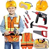 Tacobear Bauarbeiter Kostüm Kinder Handwerker Kinderkostüm Rollenspiel Set mit Spielwerkzeug...