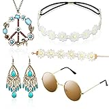 Hippie Kostüm Set mit Sonnenbrille, 5 Stück Hippie Kleidung Damen Herren Accessoires, 60er 70er...