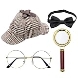 WDFCN 5-teiliges Detektiv Kostüm Set mit Detektivhut, Lupe, Metallbrille, Fliege für Karneval,...