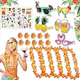 YUEONEWIN Hawaii Party Kostüm Set 22 St Hawaii Deko mit 5 Hawaii Kette Blumen 5 Tropical...
