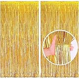 TAKUZA Lametta Vorhang Gold Gold 2 Stück, Lametta Vorhänge Gold Glitzer 1m x 2,5m, Glitzervorhang...