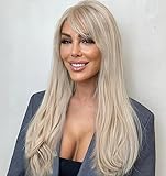 LEMEIZ blonde perücke mit pony, hellblonde perücke lang, cosplay perücke lang, lange blonde...