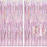 BRAVESHINE Rosa Metallische Lametta Vorhänge Hintergrund, Funkeln Vorhängen Dekoration für...