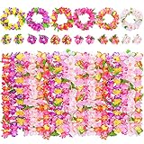 VGOODALL 48 STK. Hawaii Blumenketten, Leis Luau Bunte Hawaiiketten mit Halsketten Stirnbänder...