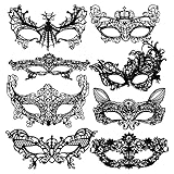 wugongshan 8 Stk Venezianische Masken, Schwarz Sexy Damen Spitze Augenmaske, Maskerade Spitzenmaske...