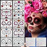 Halloween Gesichtstattoo, Tag der Toten Tattoos Totenkopf, Kinder Erwachsene Schminke Gesicht...