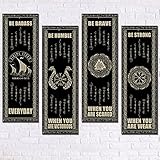 4 Stück Holzschild Wanddekoration Nordic Vikings Keltische Drakkar-Rune Wandschild Skandinavische...