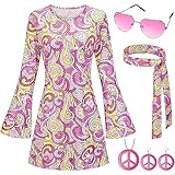 Ulikey Hippie Kostüm Damen Set, 60er 70er Kleid Hippie Kleidung Frauen Mädchen Disco Kleider mit...