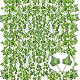LIANSUM Efeu Künstlich Girlande Efeugirlande, 12 Stück 84 Feet Grün Efeu Kabelbinder Pflanzen...