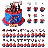 Ruikdly Spiderman Tortendeko 34 Stück Spiderman Tortendeko Geburtstag Cupcake Toppers Dekoration...