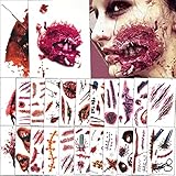 Halloween Tattoo, Huarsion 24 Blätter Halloween Schminke Zombie Narben Tattoo Wunden Kunstblut...