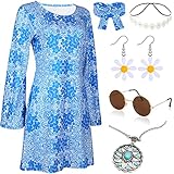 YADODO 60er 70er Jahre Bekleidung Damen Hippie Kostüm Damen Accessoires 70er kostüm Damen Kleid...