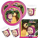 Procos 36-teiliges Party-Set Mascha und der Bär - Teller Becher Servietten für 8 Kinder