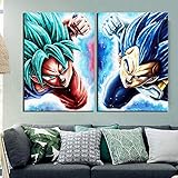 HNTHBZ Leinwand-Malerei Wand-Deko Leinwandbilder Ölgemälde 2 Stück Vegeta Goku Anime Dragon Ball...