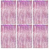 O-Kinee Lametta Vorhänge Rosa, 6 Stück Glitzer Vorhang Party Deko, 1m x 2m Metallische...