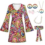 Ronronner Hippie Kostüm Damen Set,60 er 70er Jahre Bekleidung Damen (L)