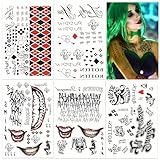Harley Quinn Tattoo, Tattoos Joker, 5 Large Sheets Temporäre Tattoo Tticker, Kostüm für Halloween...