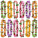 AWCIGG® 12 Stück Hawaiikette Blumenkette Hawaii Ketten Hochdichtem Hawaii Kette Bunt Girlande Hula...