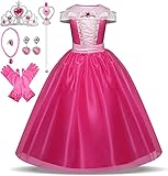 ERMWALR Mädchen Prinzessin Kleid Dornröschen Dress Up für Mädchen mit Krone Halskette Sets,...
