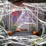 PangWuu Halloween Deko Spinnennetz, Spinnennetz Deko Set, 200g Spinnenweben Halloween Mit 60...