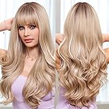 EMMOR Ombre Blonde Perücken für Frauen Highlight Farbperücken mit Pony Lange Lockige...